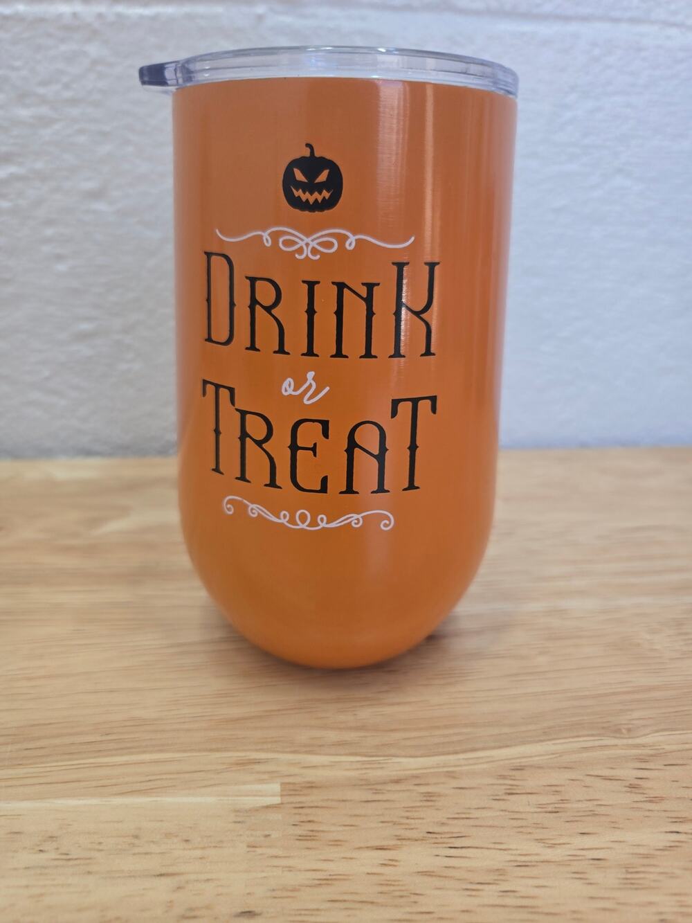 Zinny Drink or Treat 16 oz Orange Stainless Steel Halloween Goblet Lid